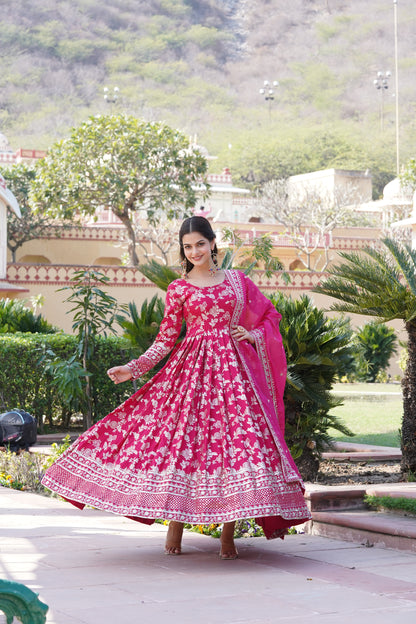 Viscose Jacquard Embroidered Gown with Russian Silk Dupatta