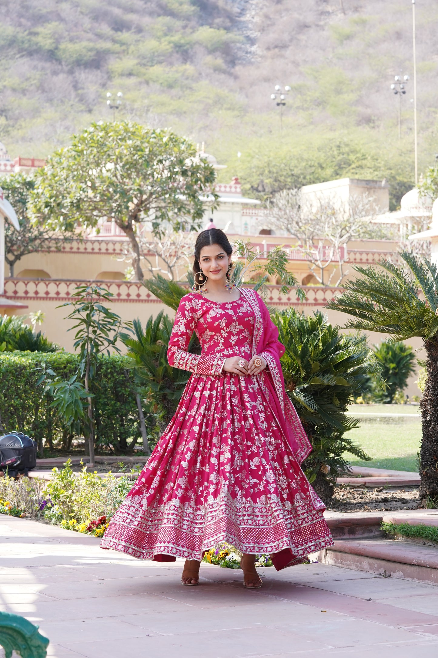 Viscose Jacquard Embroidered Gown with Russian Silk Dupatta