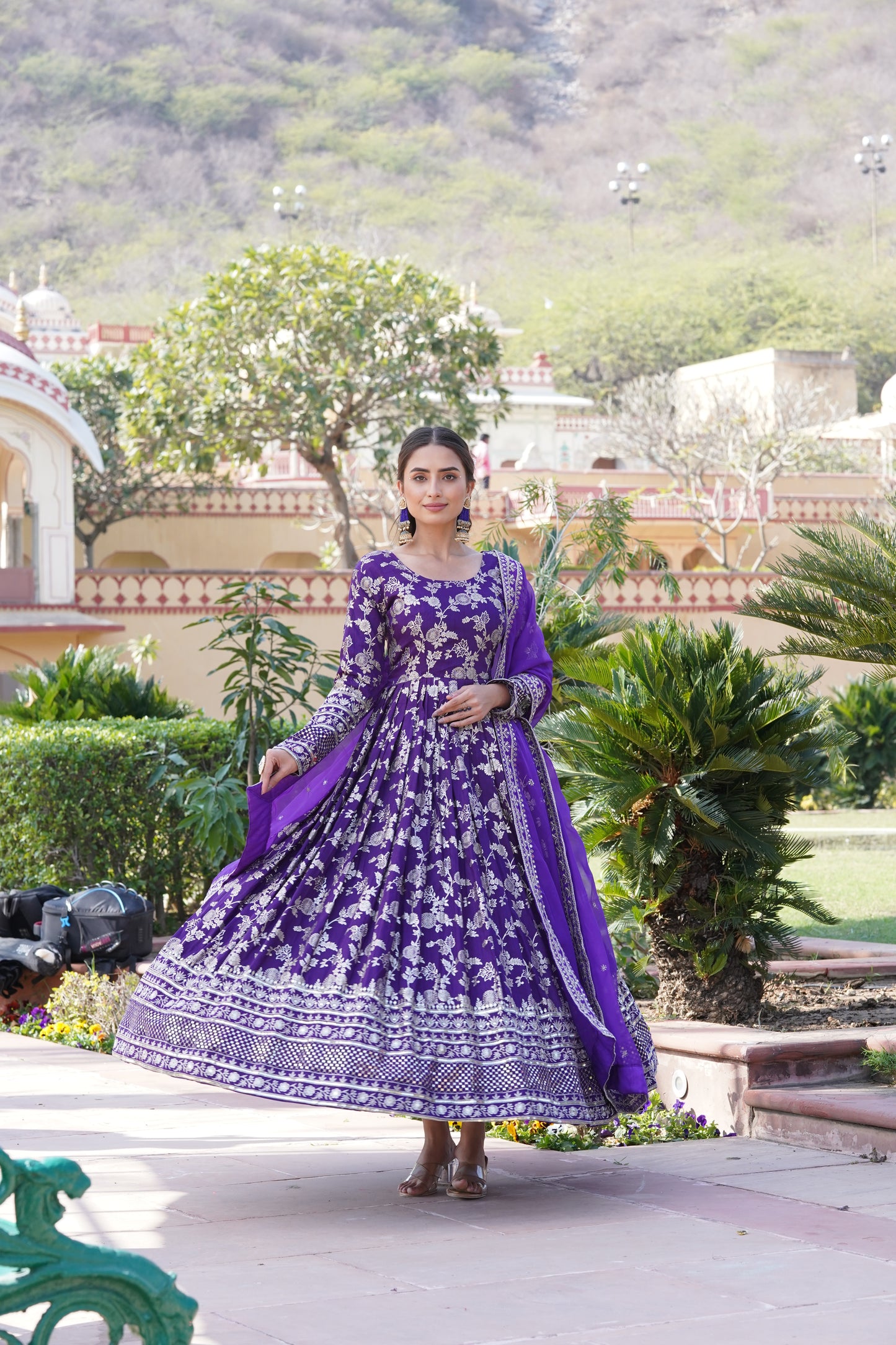Viscose Jacquard Embroidered Gown with Russian Silk Dupatta