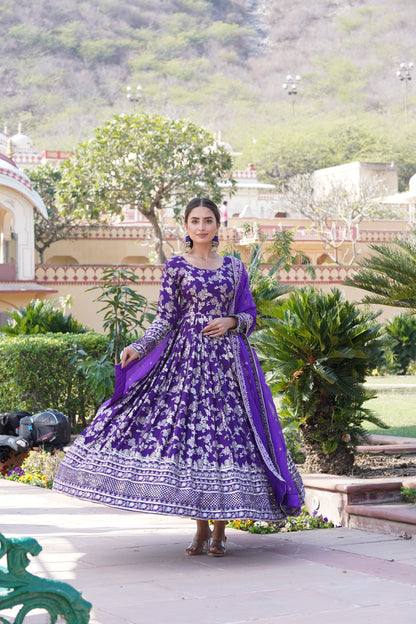 Viscose Jacquard Embroidered Gown with Russian Silk Dupatta