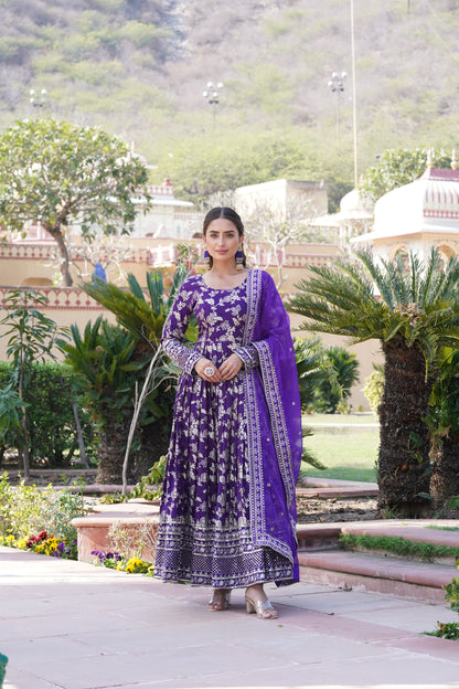 Viscose Jacquard Embroidered Gown with Russian Silk Dupatta