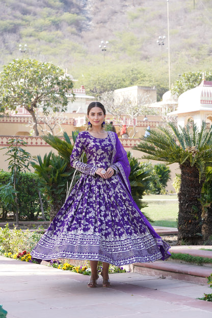 Viscose Jacquard Embroidered Gown with Russian Silk Dupatta