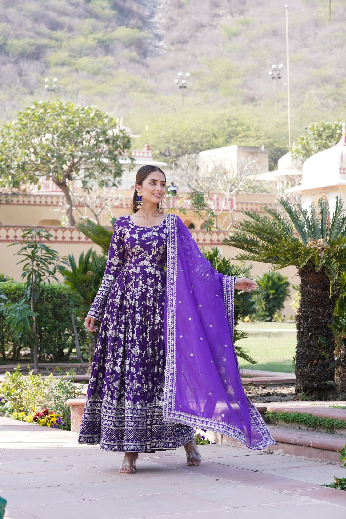 Viscose Jacquard Embroidered Gown with Russian Silk Dupatta