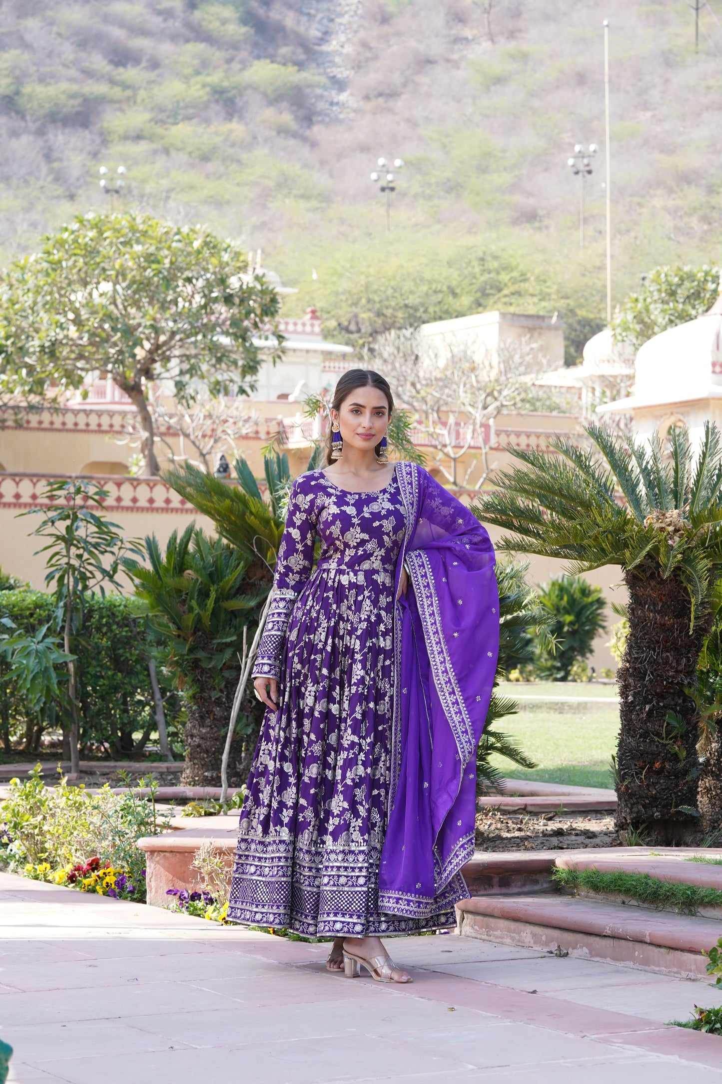 Viscose Jacquard Embroidered Gown with Russian Silk Dupatta