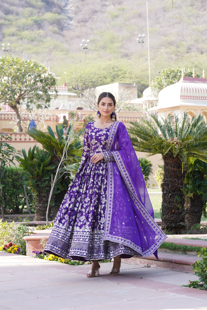Viscose Jacquard Embroidered Gown with Russian Silk Dupatta