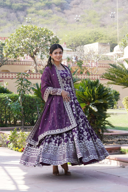 Viscose Jacquard Embroidered Gown with Russian Silk Dupatta