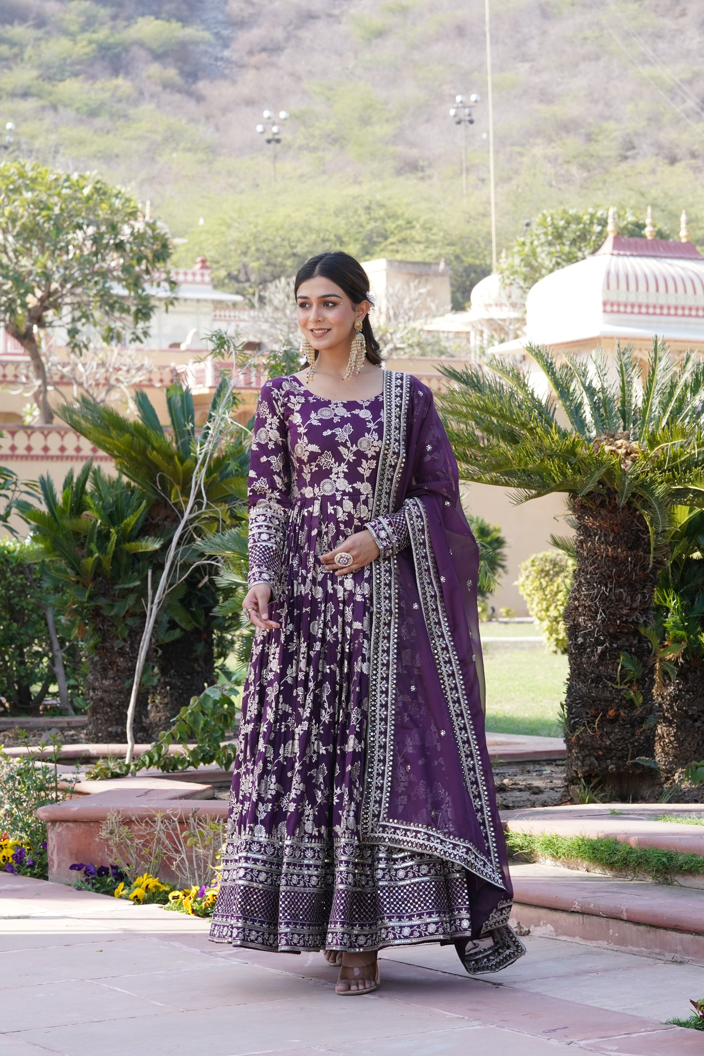 Viscose Jacquard Embroidered Gown with Russian Silk Dupatta