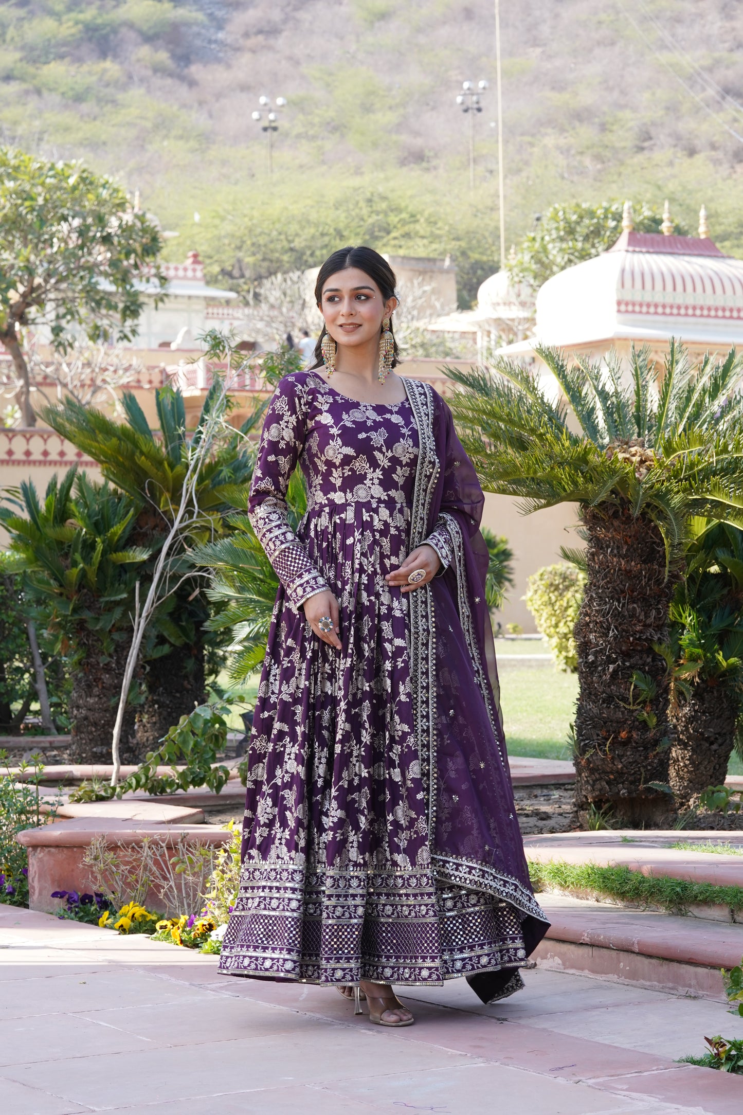 Viscose Jacquard Embroidered Gown with Russian Silk Dupatta