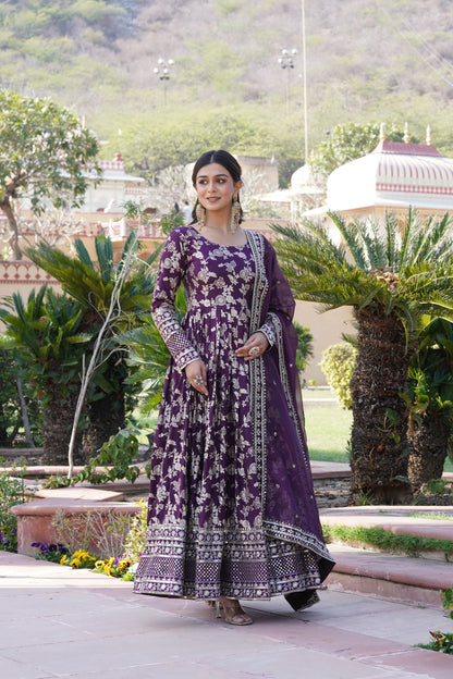 Viscose Jacquard Embroidered Gown with Russian Silk Dupatta