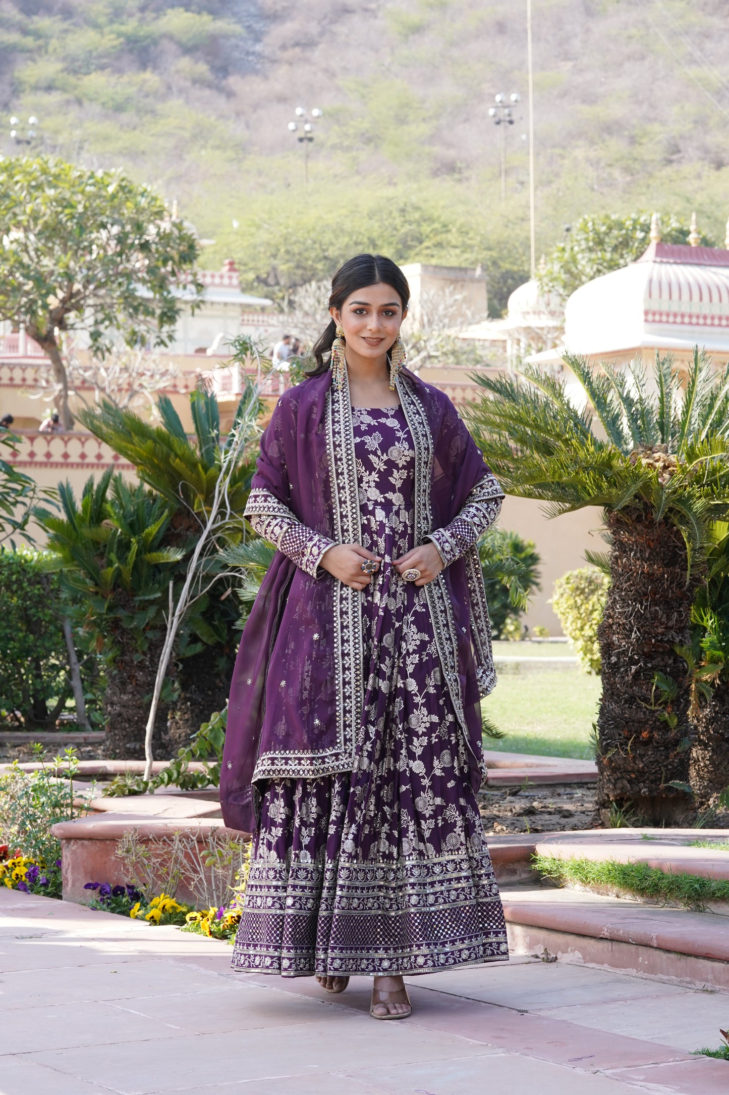 Viscose Jacquard Embroidered Gown with Russian Silk Dupatta