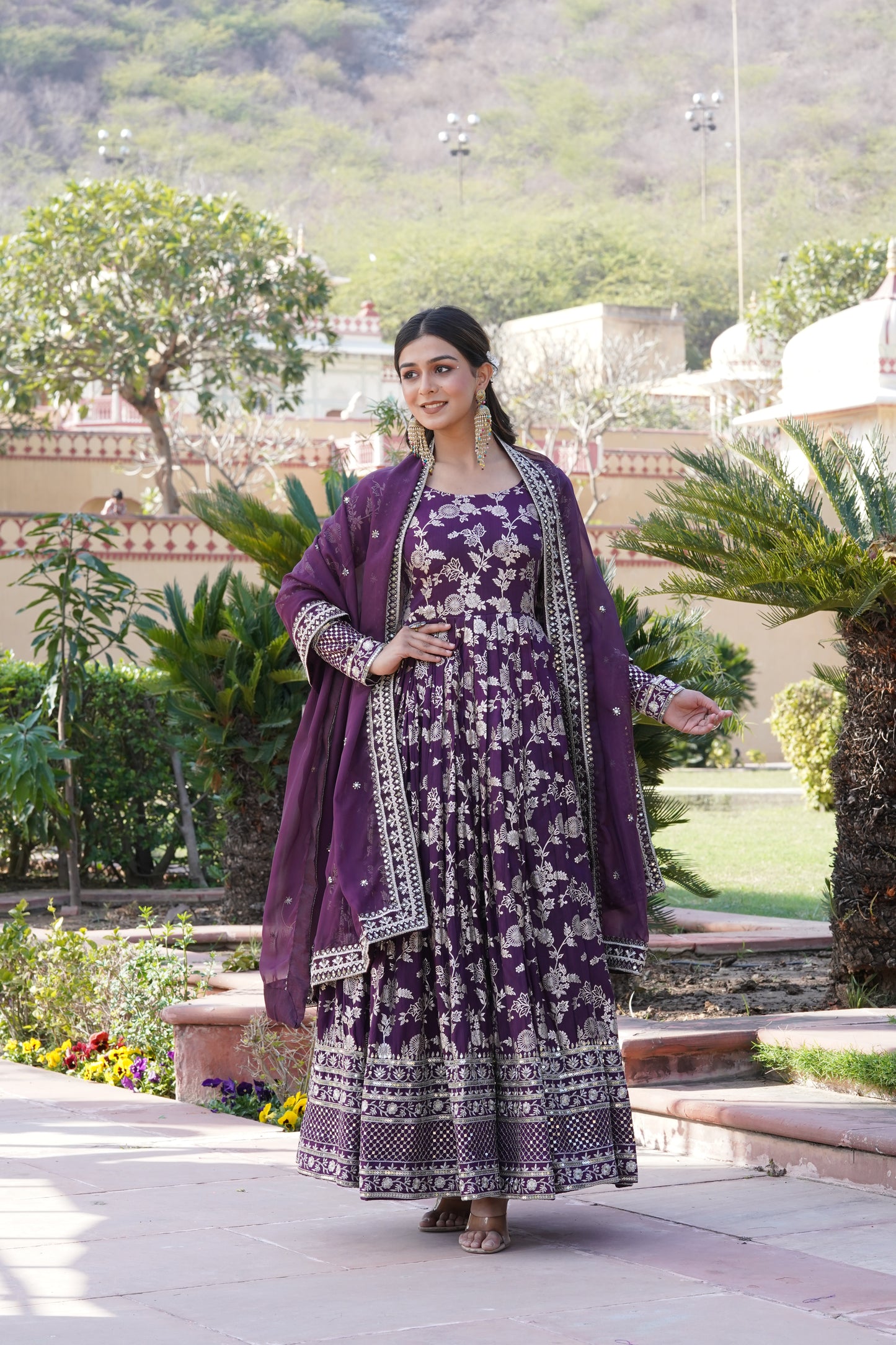 Viscose Jacquard Embroidered Gown with Russian Silk Dupatta
