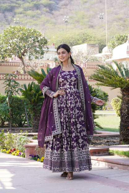 Viscose Jacquard Embroidered Gown with Russian Silk Dupatta