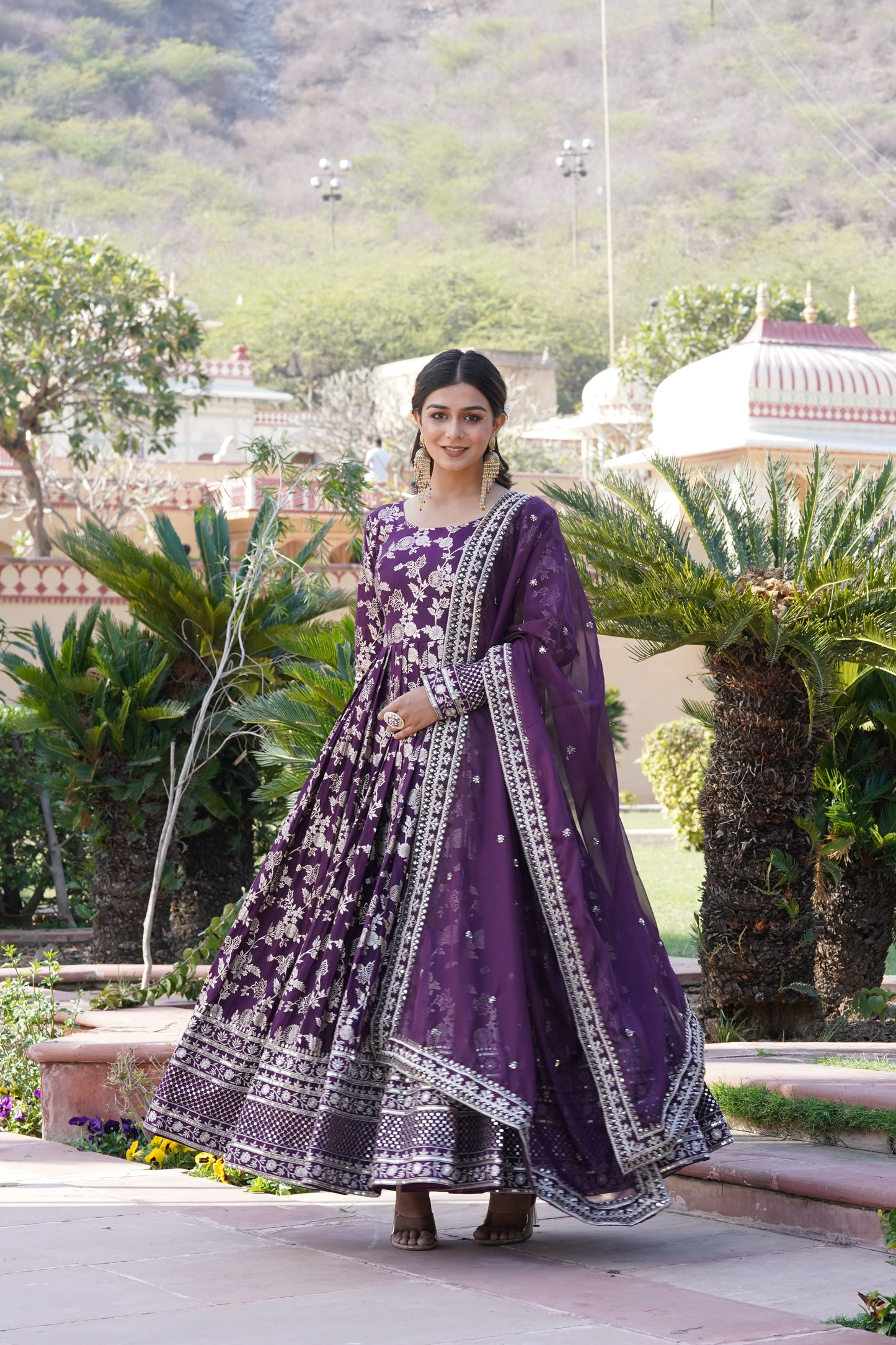 Viscose Jacquard Embroidered Gown with Russian Silk Dupatta