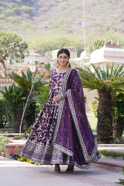 Viscose Jacquard Embroidered Gown with Russian Silk Dupatta