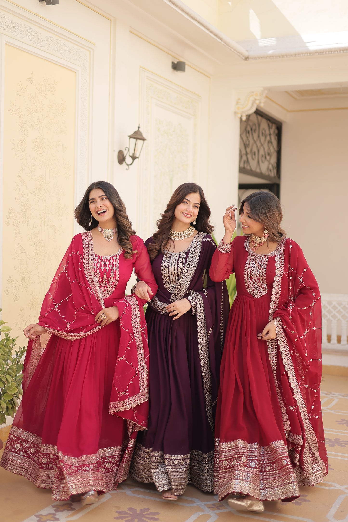 Faux Blooming Sequins Embroidered Gown With Dupatta Set
