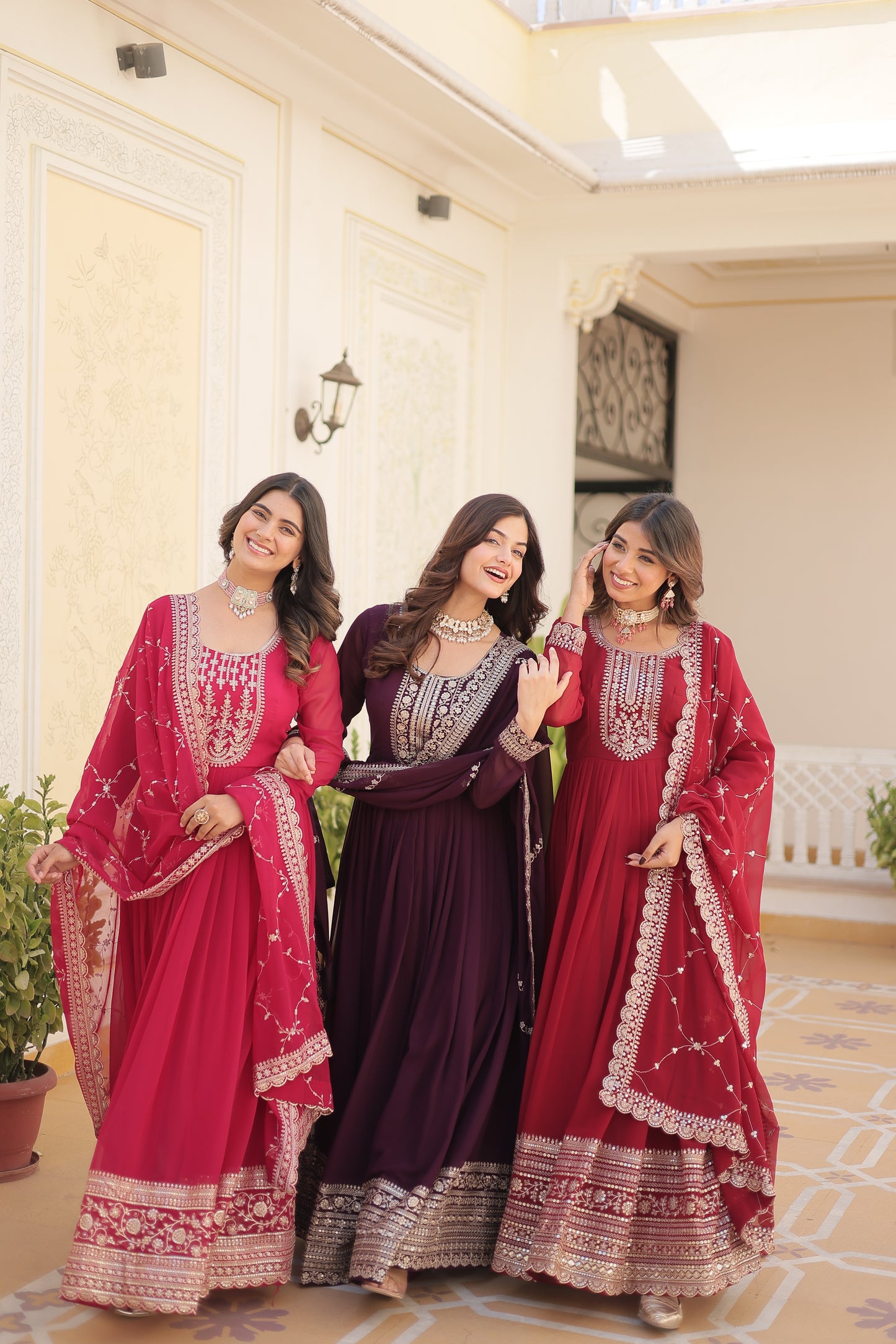 Faux Blooming Sequins Embroidered Gown With Dupatta Set