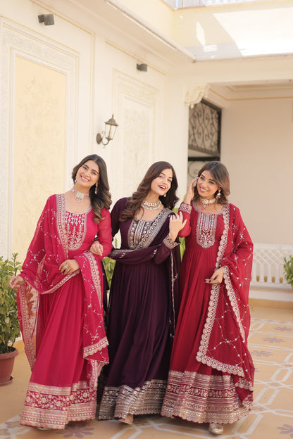 Faux Blooming Sequins Embroidered Gown With Dupatta Set