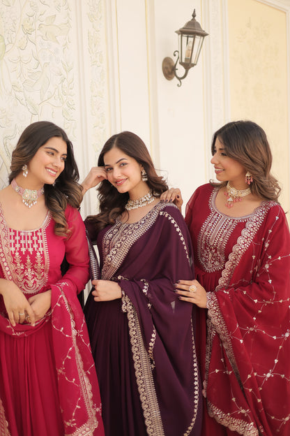 Faux Blooming Sequins Embroidered Gown With Dupatta Set