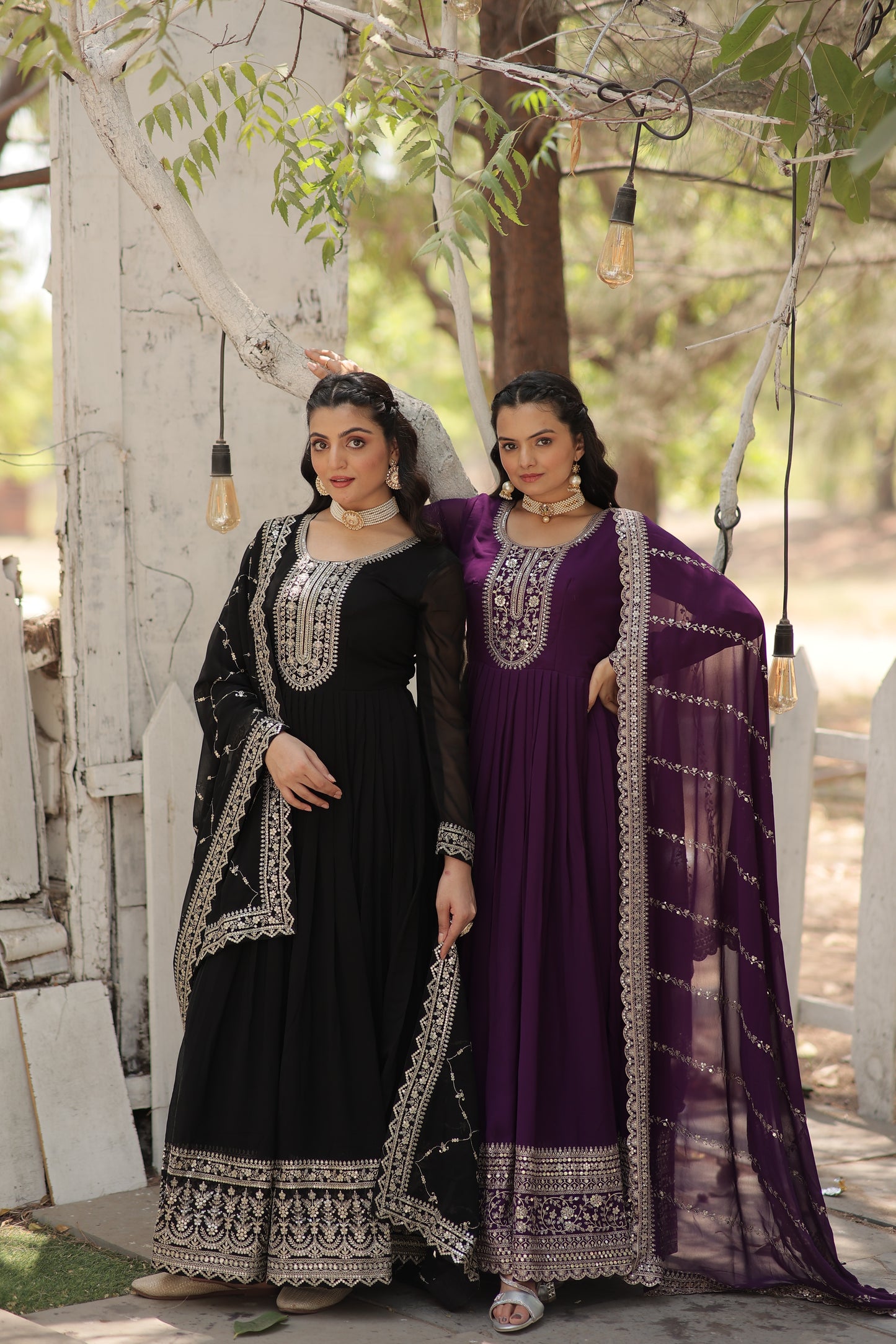 Faux Blooming Sequins Embroidered Gown With Dupatta Set