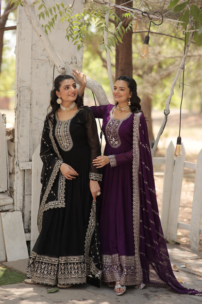Faux Blooming Sequins Embroidered Gown With Dupatta Set