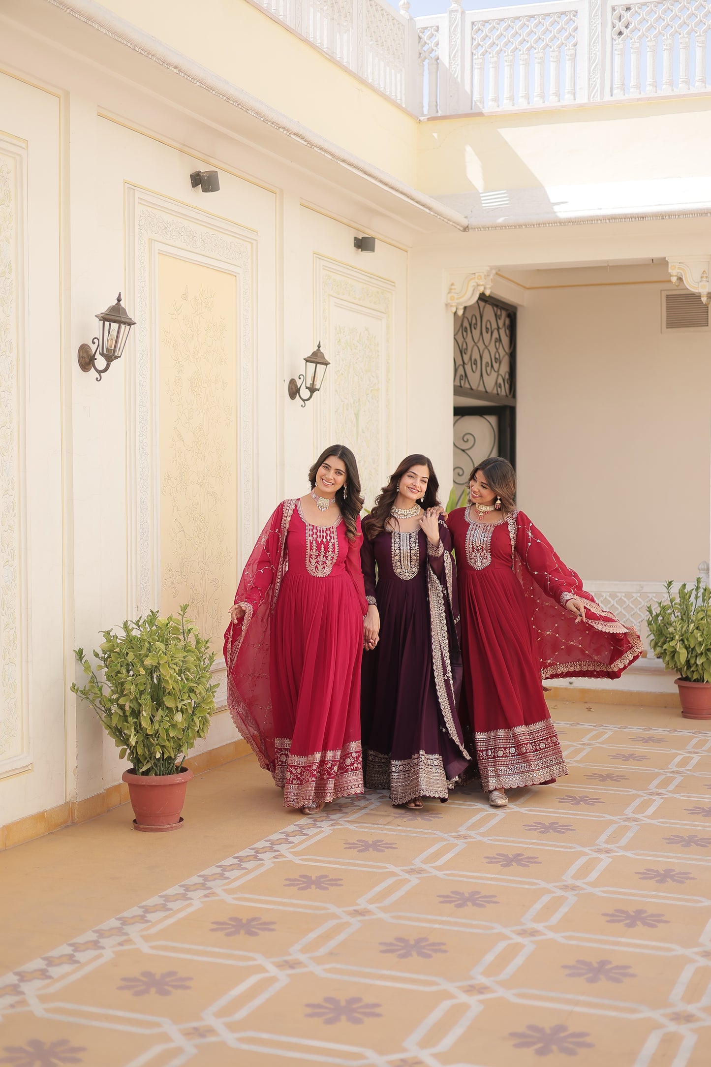 Faux Blooming Sequins Embroidered Gown With Dupatta Set