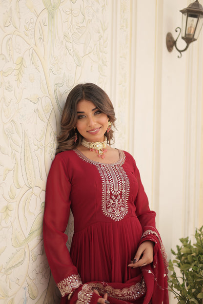 Faux Blooming Sequins Embroidered Gown With Dupatta Set