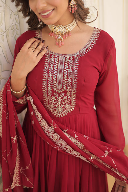 Faux Blooming Sequins Embroidered Gown With Dupatta Set