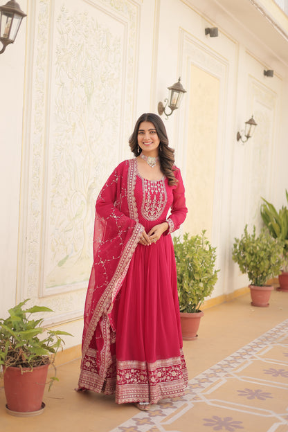 Faux Blooming Sequins Embroidered Gown With Dupatta Set