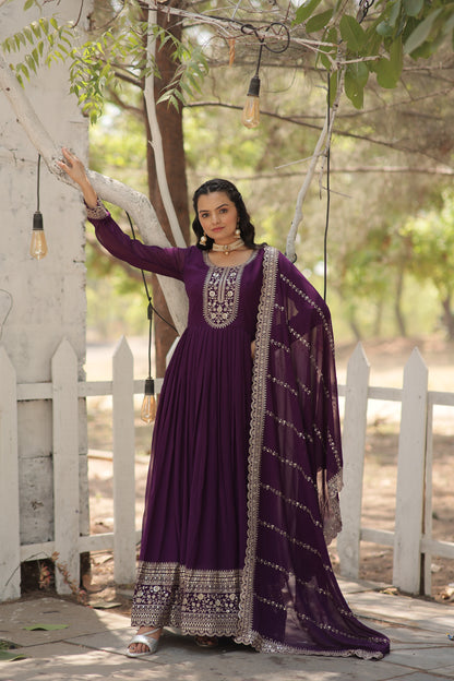 Faux Blooming Sequins Embroidered Gown With Dupatta Set