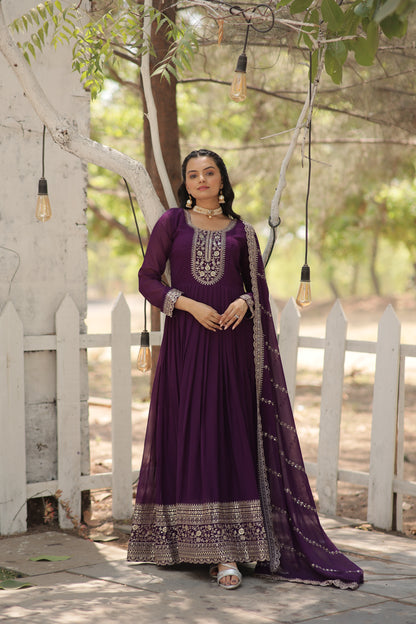 Faux Blooming Sequins Embroidered Gown With Dupatta Set