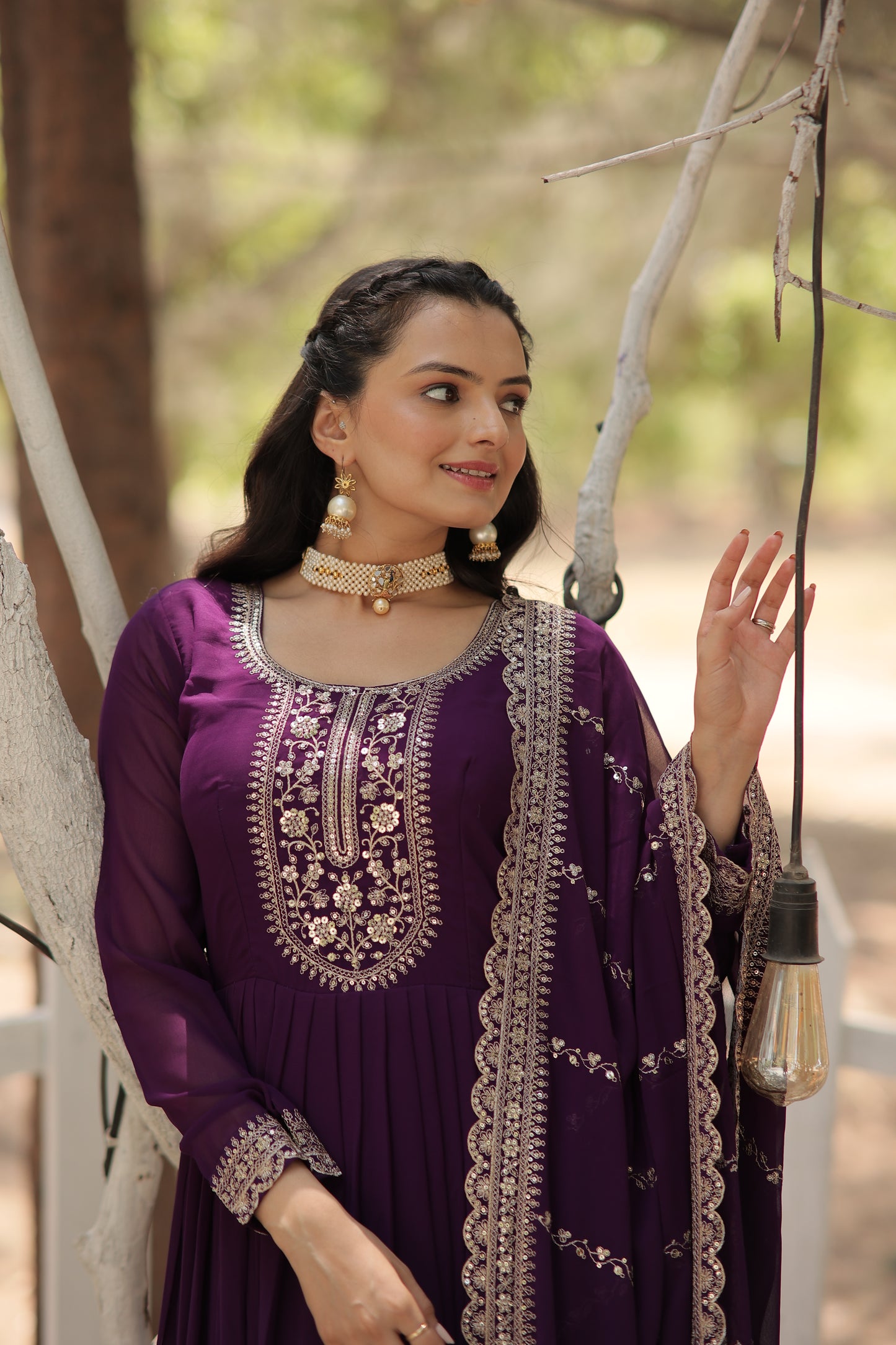 Faux Blooming Sequins Embroidered Gown With Dupatta Set