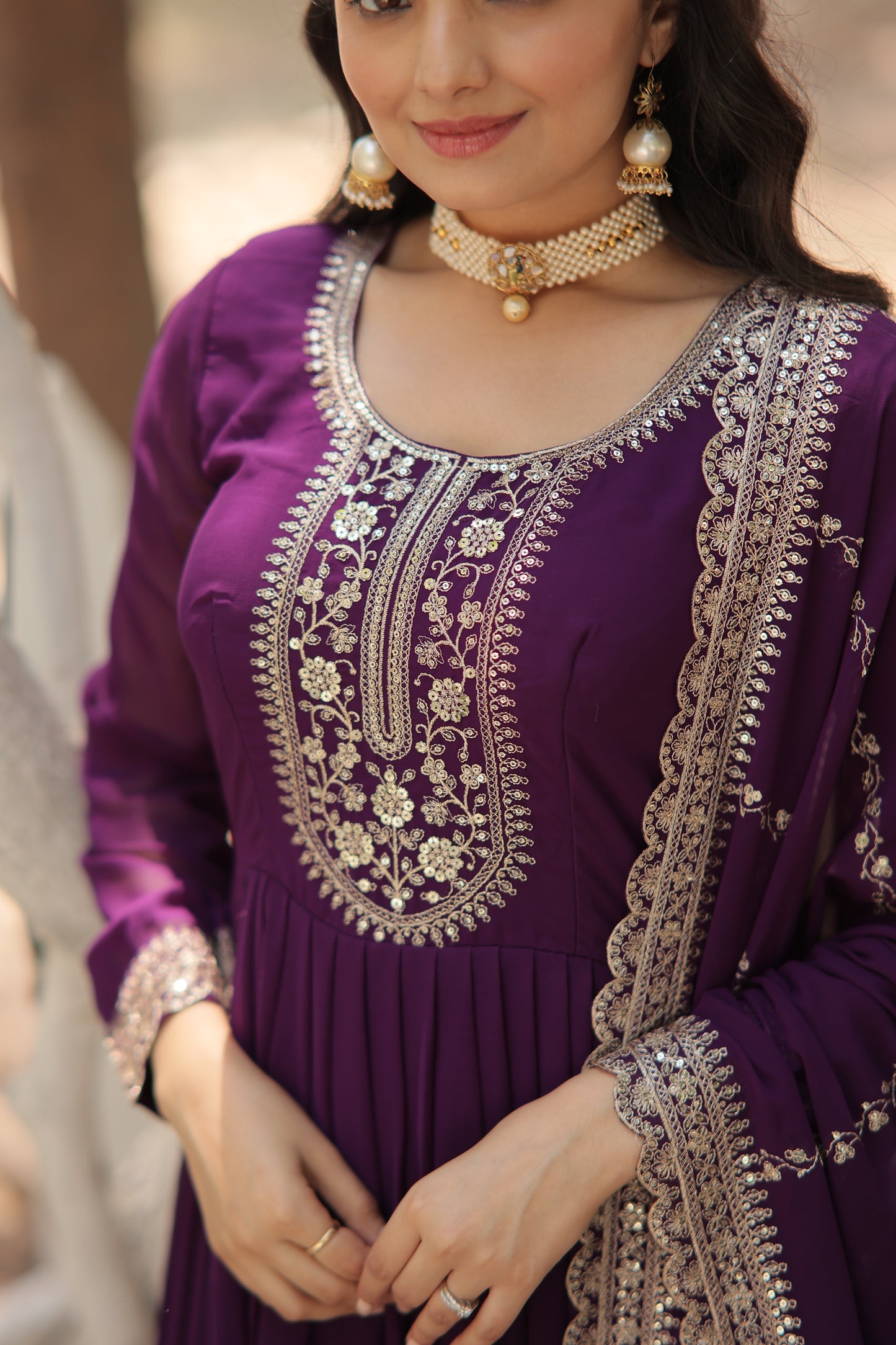 Faux Blooming Sequins Embroidered Gown With Dupatta Set