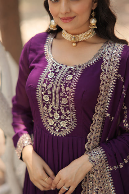 Faux Blooming Sequins Embroidered Gown With Dupatta Set