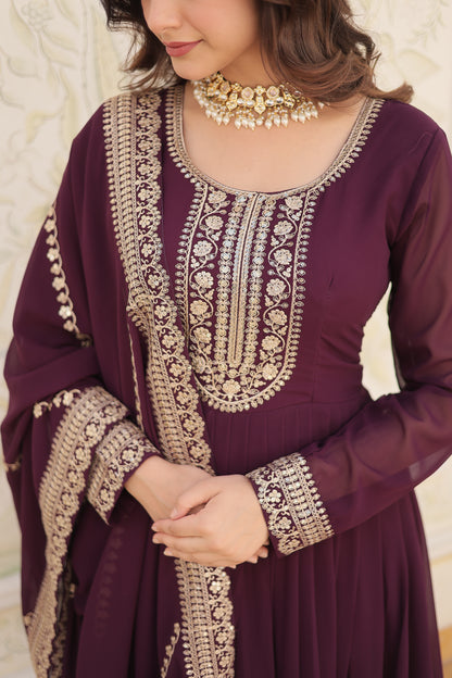 Faux Blooming Sequins Embroidered Gown With Dupatta Set