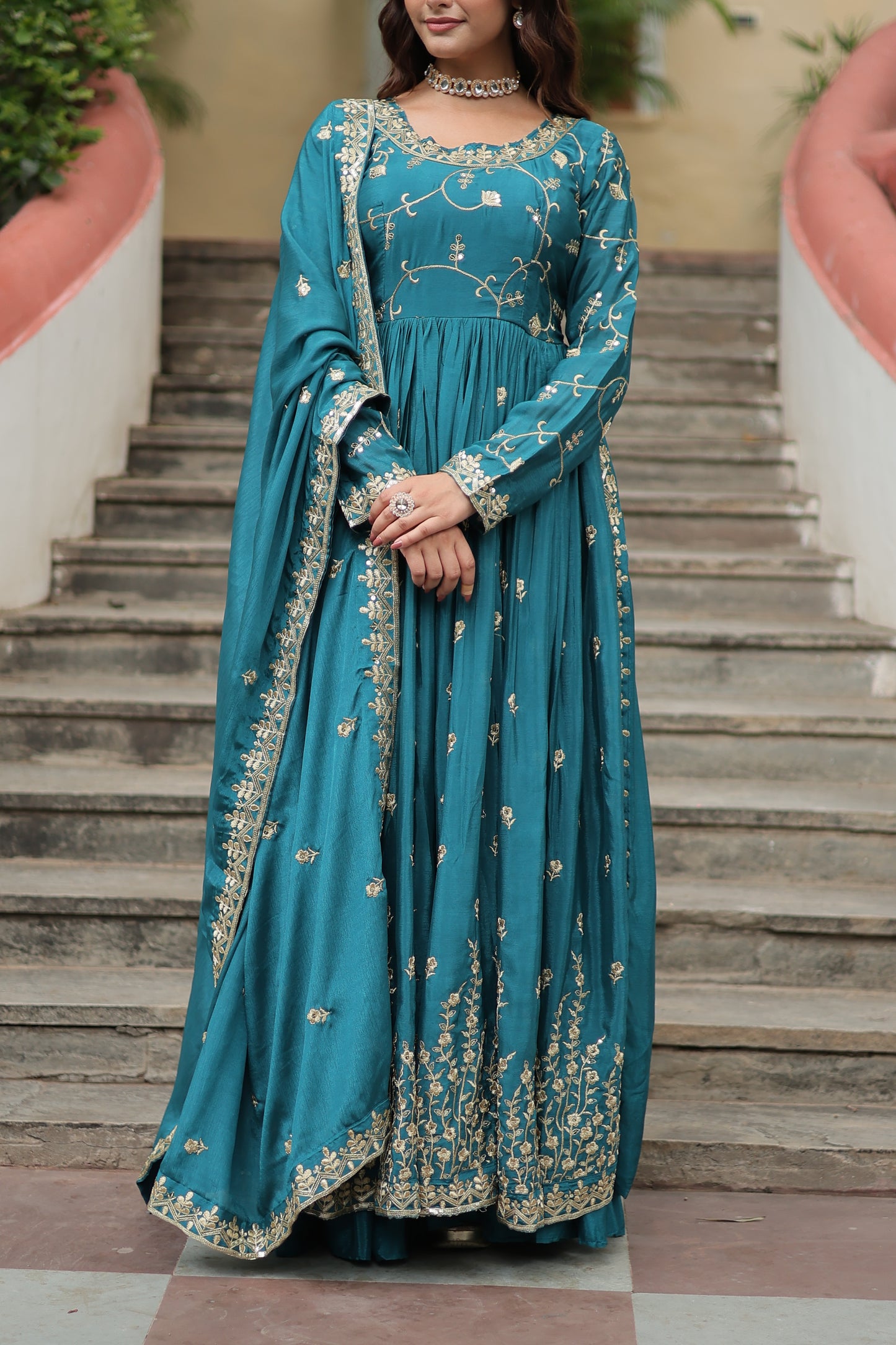 Designer Chinon Sharara Suit with Sequins Embroidery