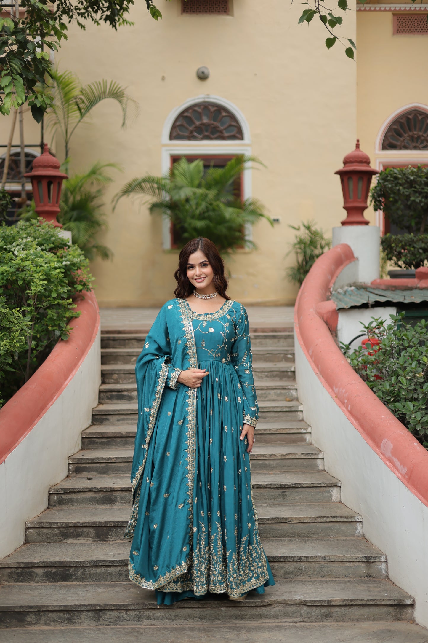 Designer Chinon Sharara Suit with Sequins Embroidery