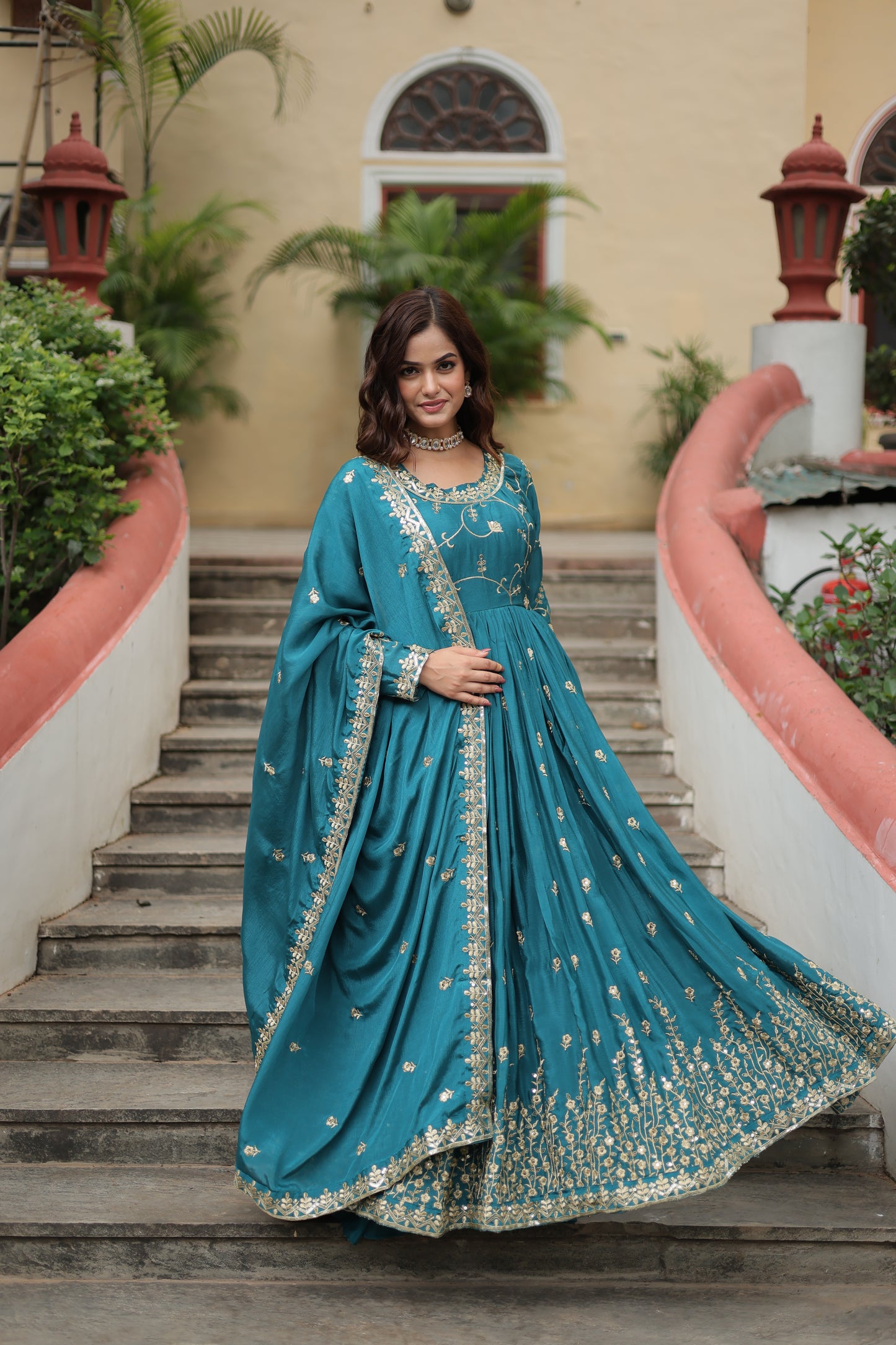 Designer Chinon Sharara Suit with Sequins Embroidery
