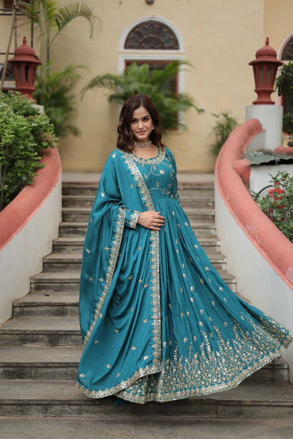 Designer Chinon Sharara Suit with Sequins Embroidery