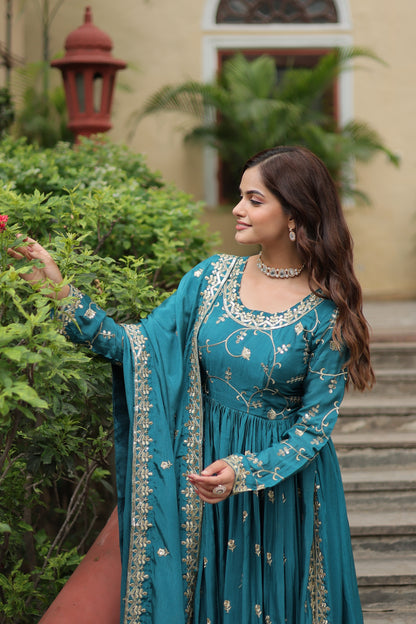 Designer Chinon Sharara Suit with Sequins Embroidery