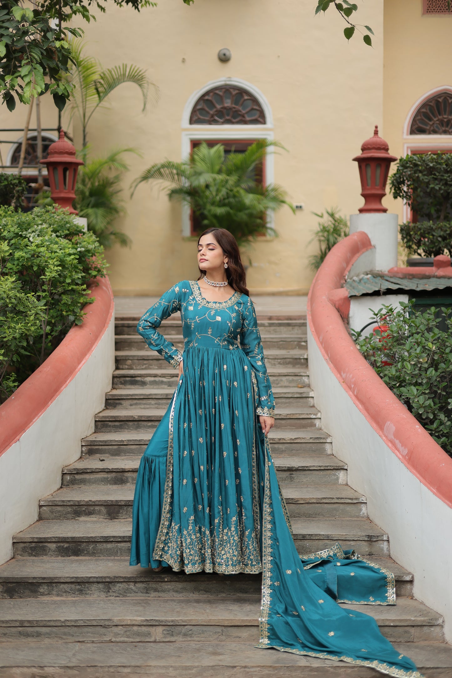 Designer Chinon Sharara Suit with Sequins Embroidery