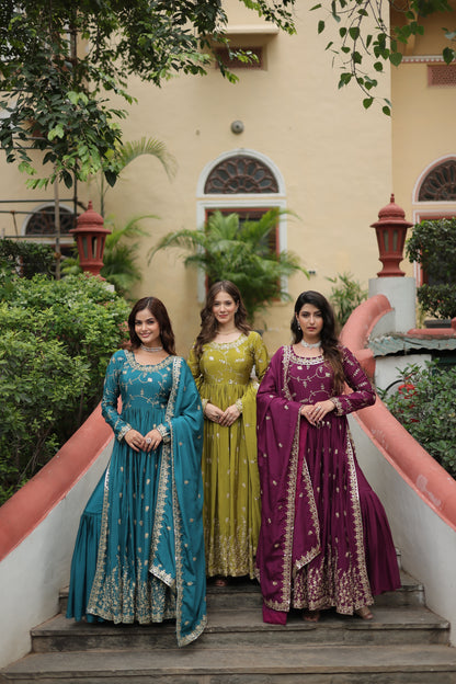 Designer Chinon Sharara Suit with Sequins Embroidery