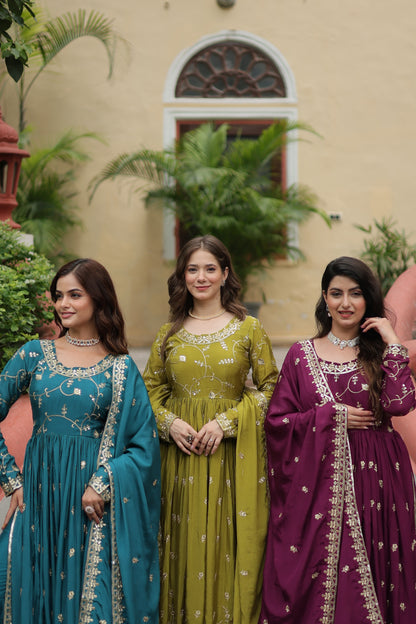 Designer Chinon Sharara Suit with Sequins Embroidery