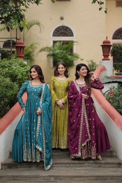 Designer Chinon Sharara Suit with Sequins Embroidery