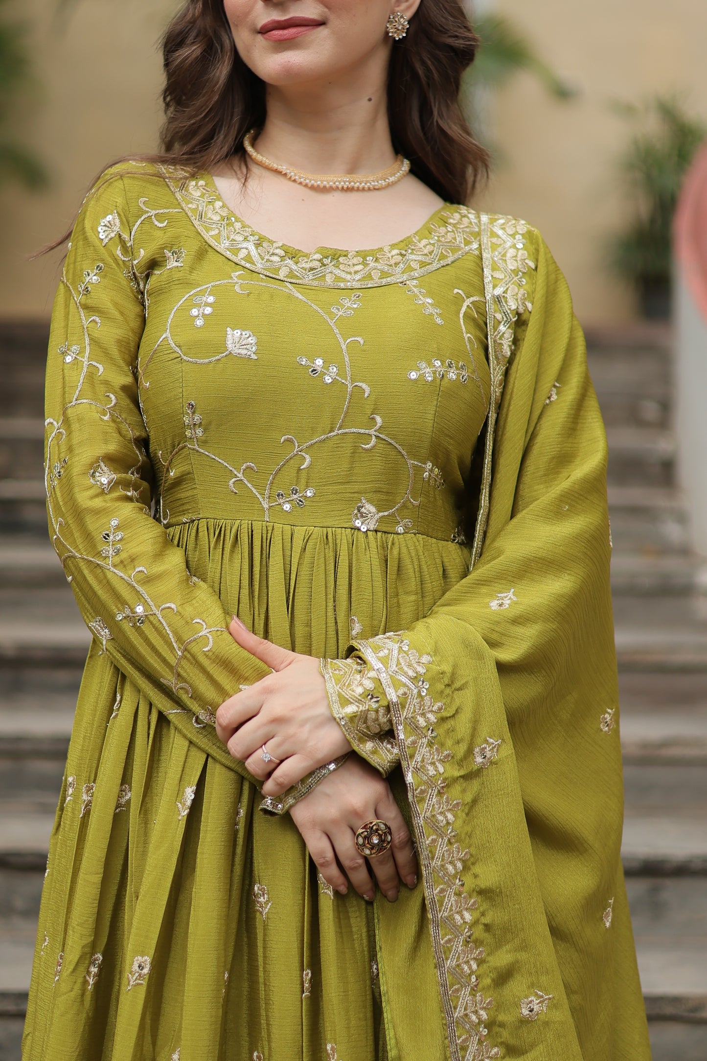 Designer Chinon Sharara Suit with Sequins Embroidery