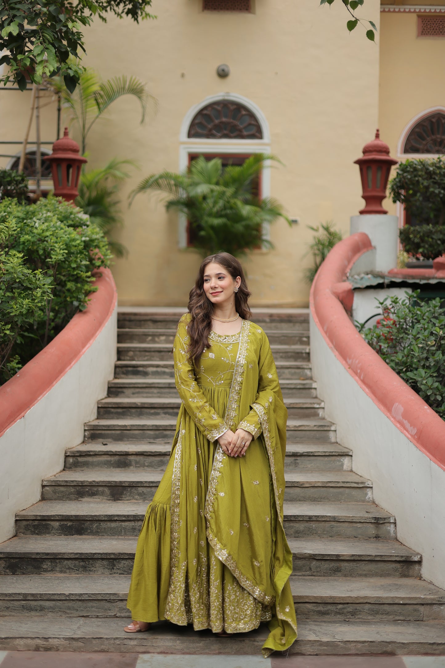 Designer Chinon Sharara Suit with Sequins Embroidery