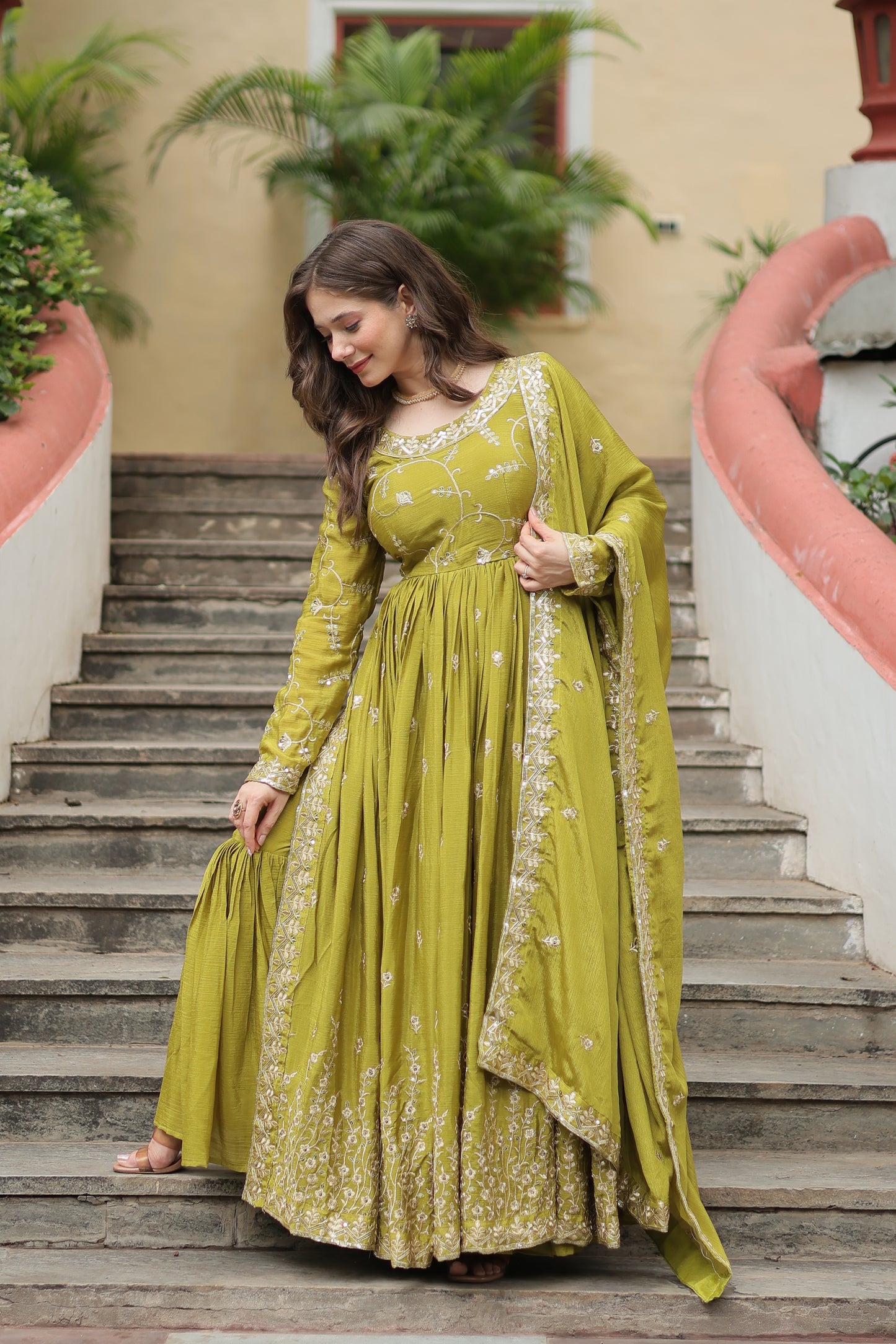 Designer Chinon Sharara Suit with Sequins Embroidery