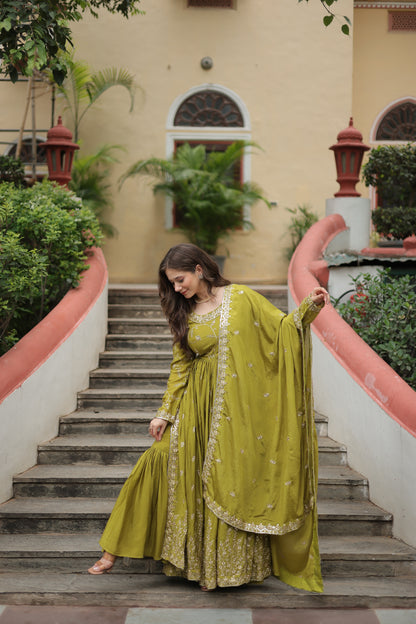 Designer Chinon Sharara Suit with Sequins Embroidery