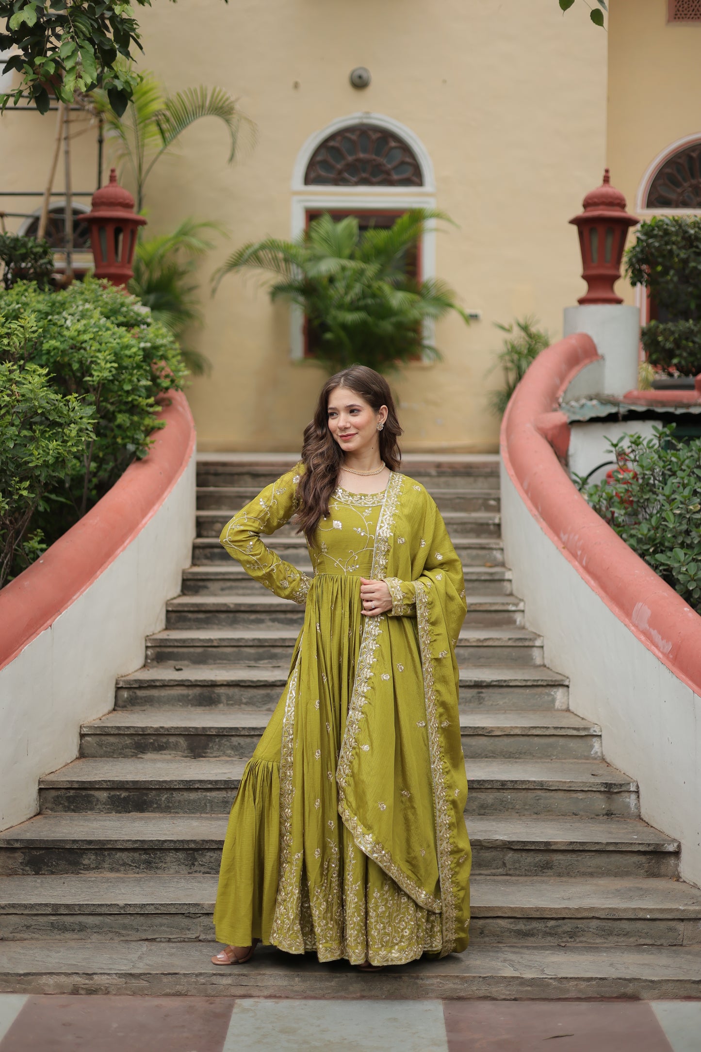 Designer Chinon Sharara Suit with Sequins Embroidery