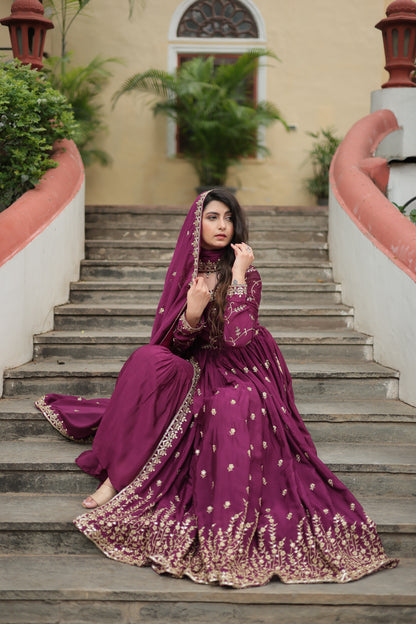 Designer Chinon Sharara Suit with Sequins Embroidery