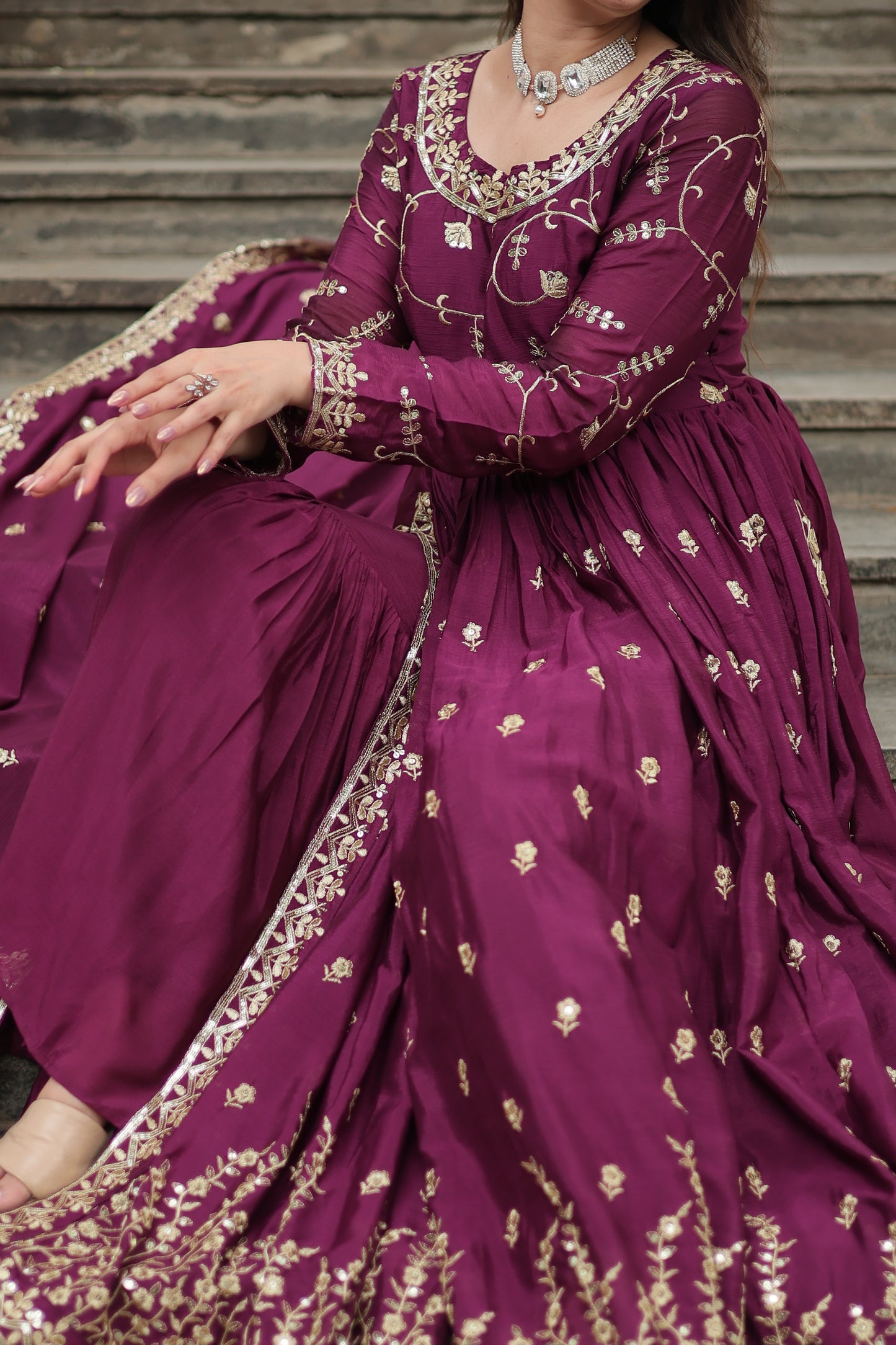 Designer Chinon Sharara Suit with Sequins Embroidery